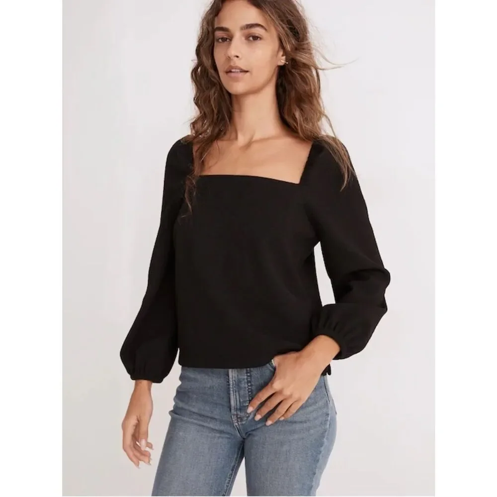 Madewell | Crepe Square-Neck Puff-Sleeve Top